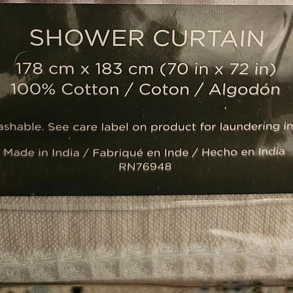 NEW Package Vera Wang Shower Curtain, Cotton with Hook Holes Top (Seersucker)